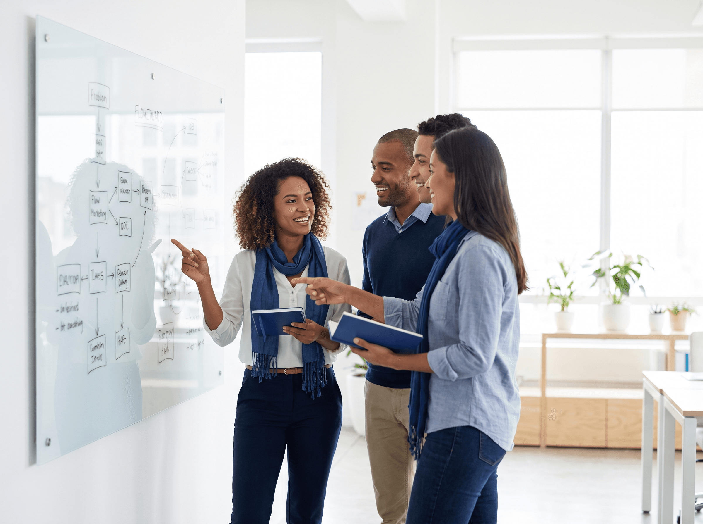 Agency partners planning their account roster on a whiteboard
