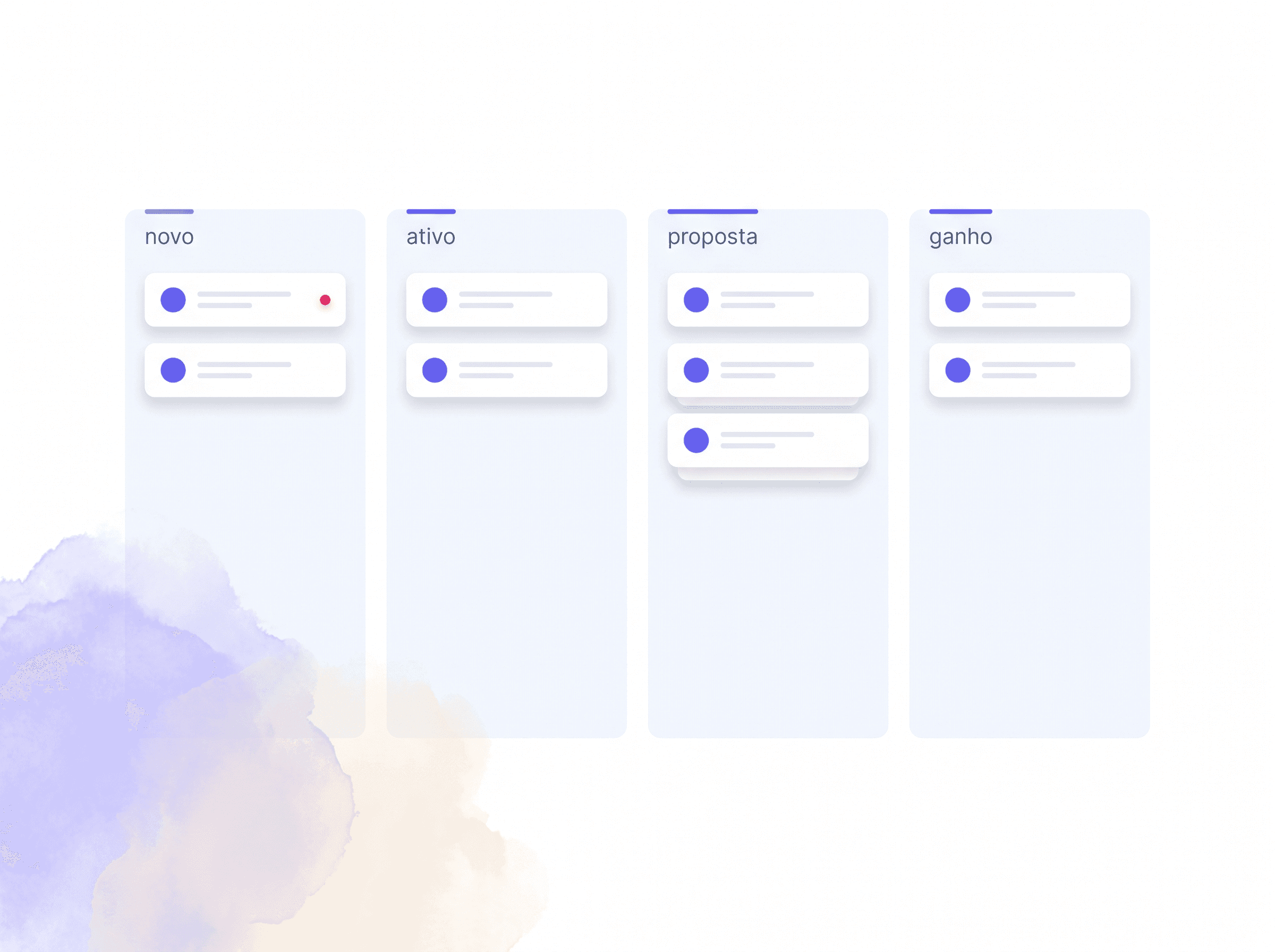 Sales pipeline Kanban with stage columns and distributed cards