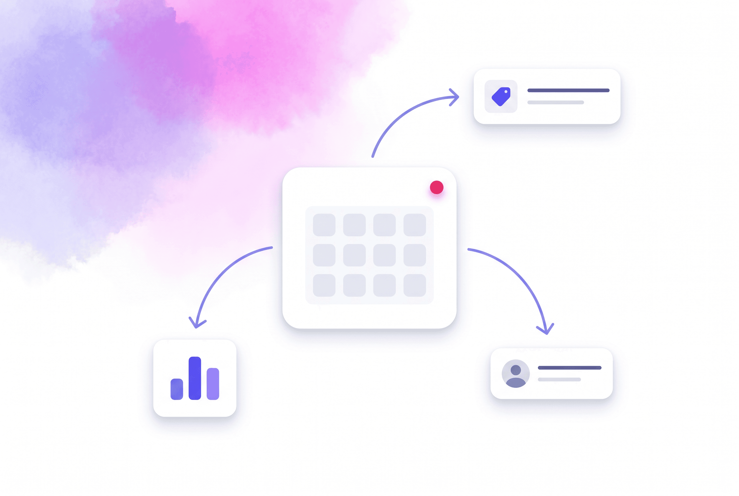 Image: The calendar talks to content creation, the CRM, and reporting.